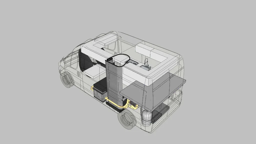 Plan de conception en 3D d'un fourgon aménagé sur mesure en van